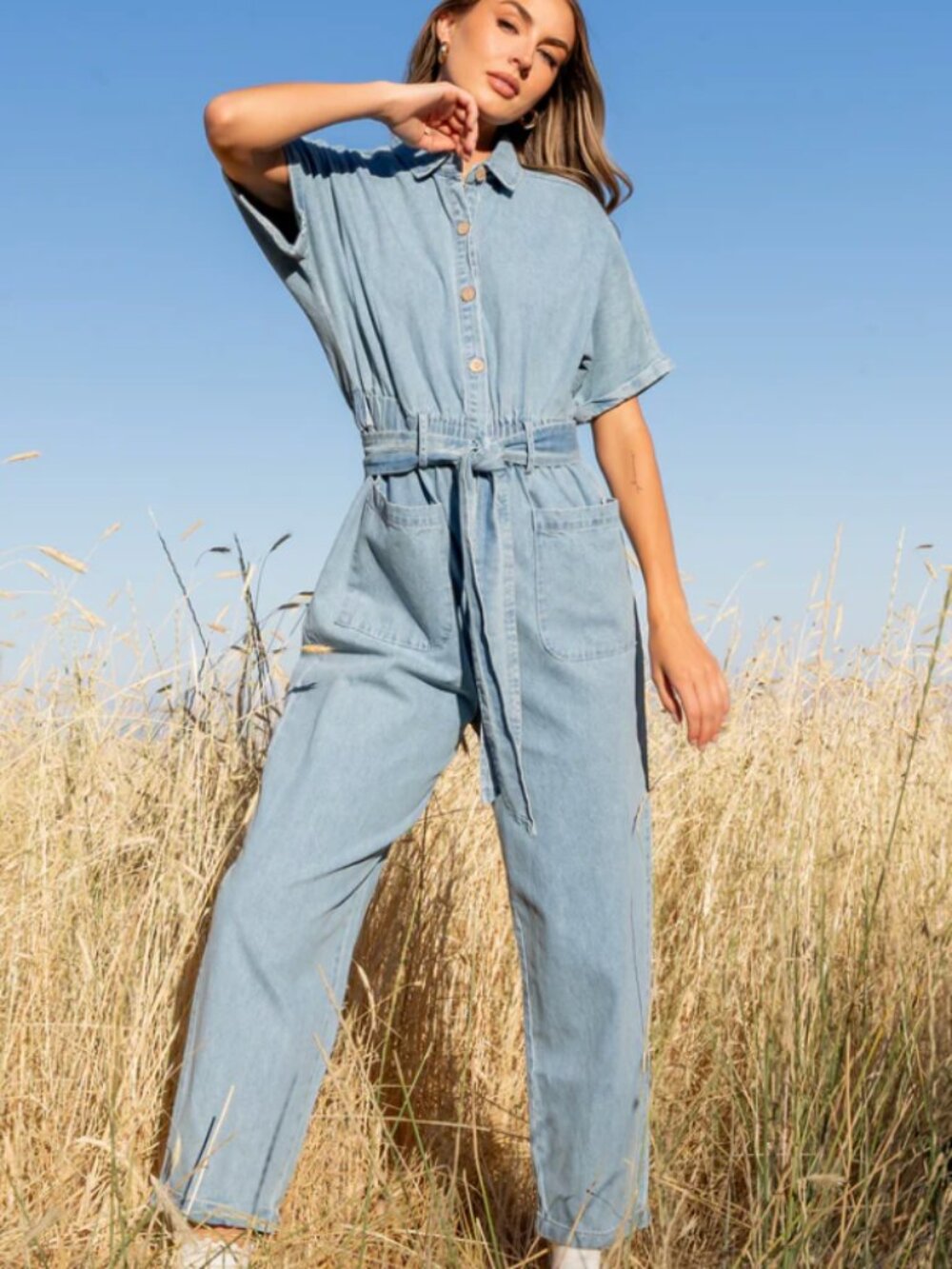 NWT washed denim Button Up Jumpsuit
